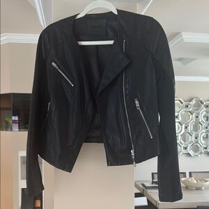 Blank NYC Black Leather Moto Jacket with Silver Zippers